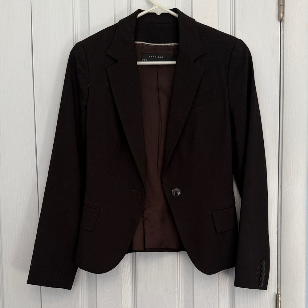 Zara Basic Brown Blazer And Pants Suit - image 1